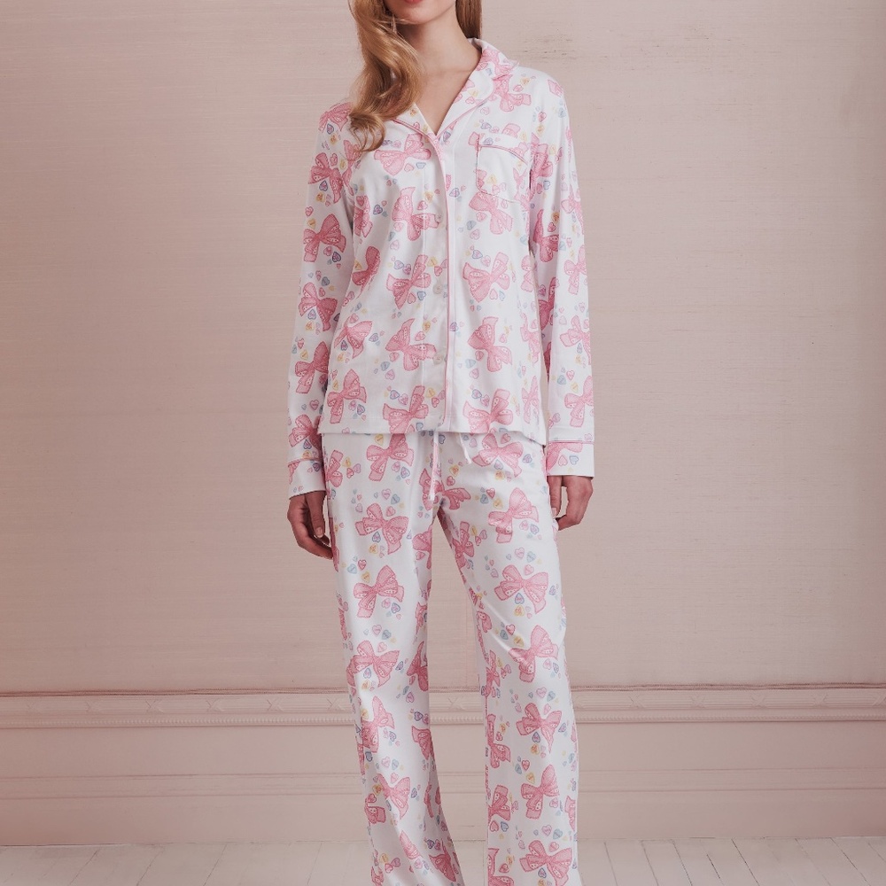 Roller Rabbit Doily Beaux Long Sleeve Polo Pajamas Size SPINK SUGAR / S